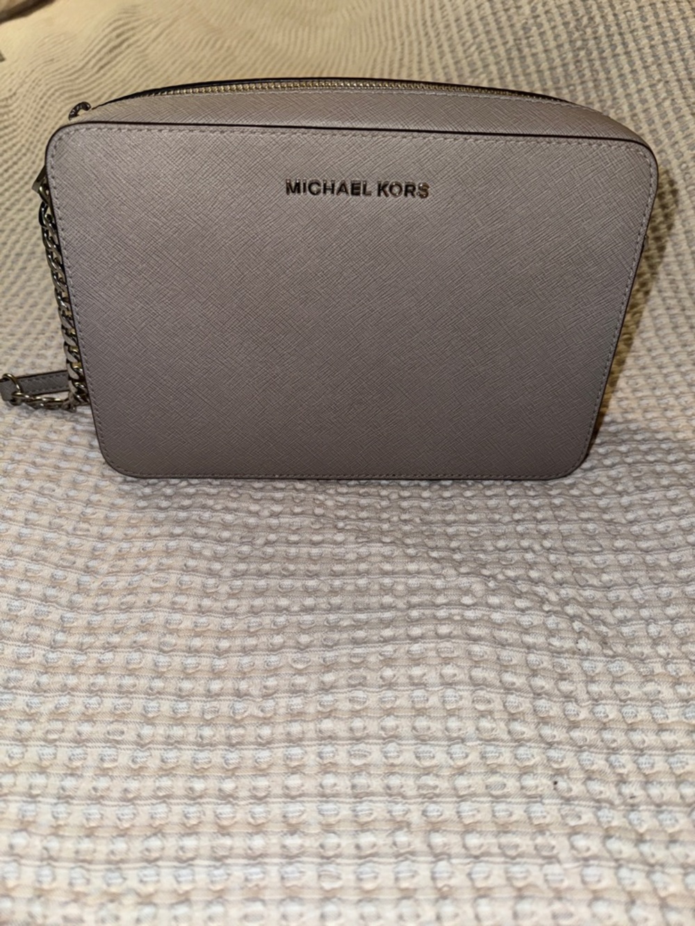Michael Kors Taupe Saffiano Crossbody with Gold Logo